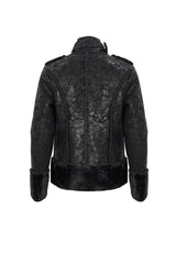 Black Five Pointed Star Decoration Retro Suede Short Plush Men's Punk Coat - Product - 8