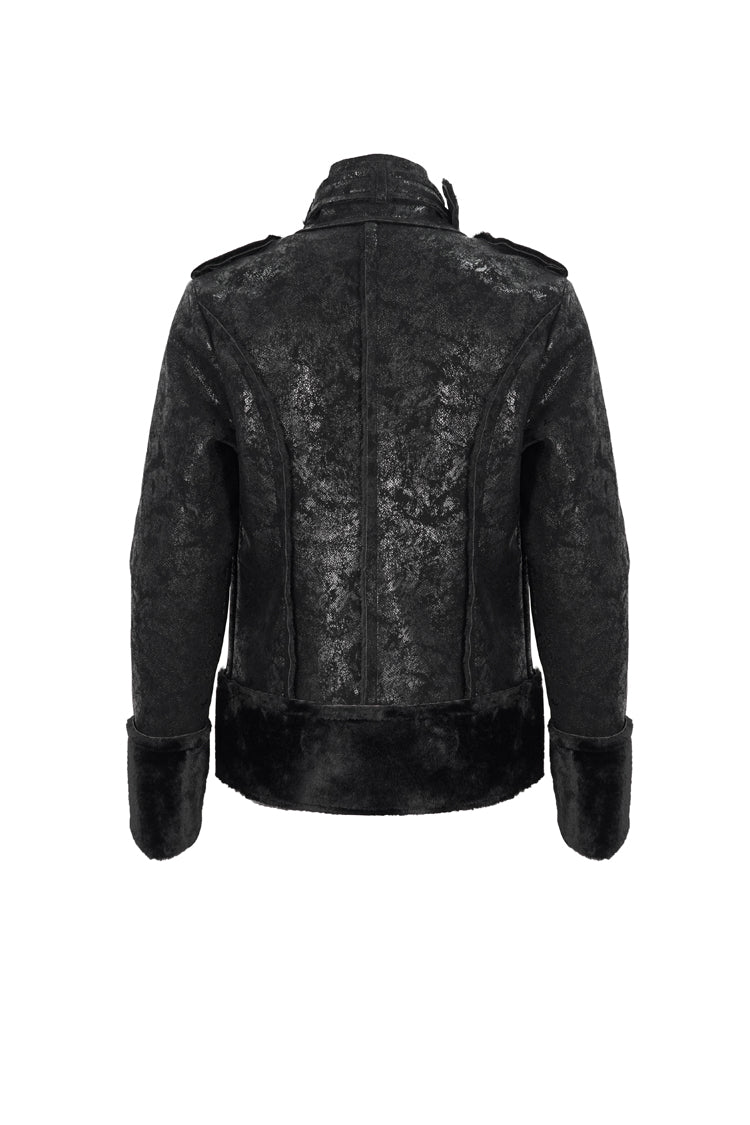 Black Five Pointed Star Decoration Retro Suede Short Plush Men's Punk Coat - Product - 8