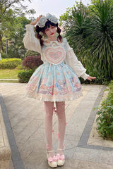 Blue Baked Bear Print Ruffle Sweet Lolita Skirt - Blue - 1