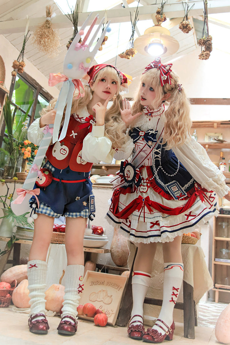 Multi-Color [Witch Gina] Long Sleeves Print Bowknot Ouji Sweet Lolita Vest Shorts Set - Product - 6