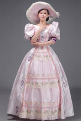 Pink European Court Short Sleeves Print Embroidery Cardigan Sweet Vintage Princess Victorian Dress - Product - 3