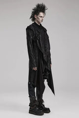 Black Long Sleeves Loose type Pleated Mens Steampunk Hooded Long Coat - Product - 2