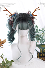 Green Gradient Gray Big Wavy Long Curly Hair Classic Lolita Wigs - Green/Gray - 1