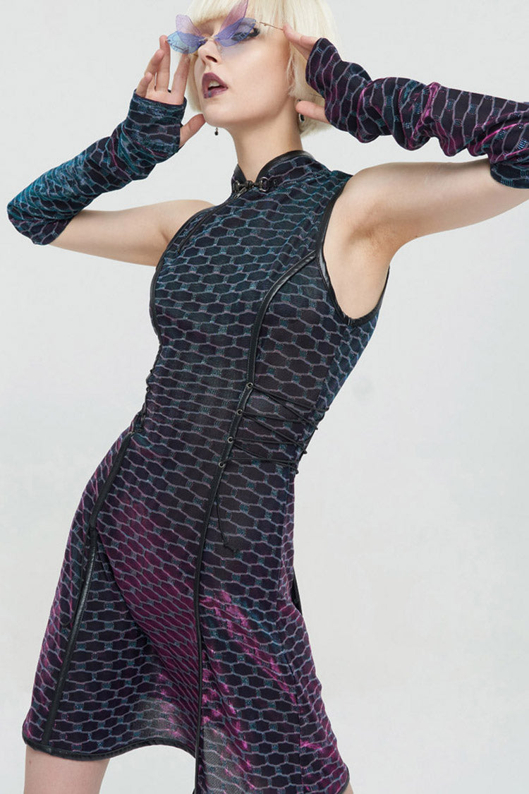 Multi-Color Punk Chinese Style Cheongsam Collar Sleeveless Women's Short Dress - Product - 2