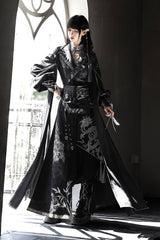 Black [Shadow Dragon Diving Into the Abyss] Long Sleeves Jacquard Embroidered Gothic Chinese Inspired Hanfu Ouji Lolita Set - Product - 6