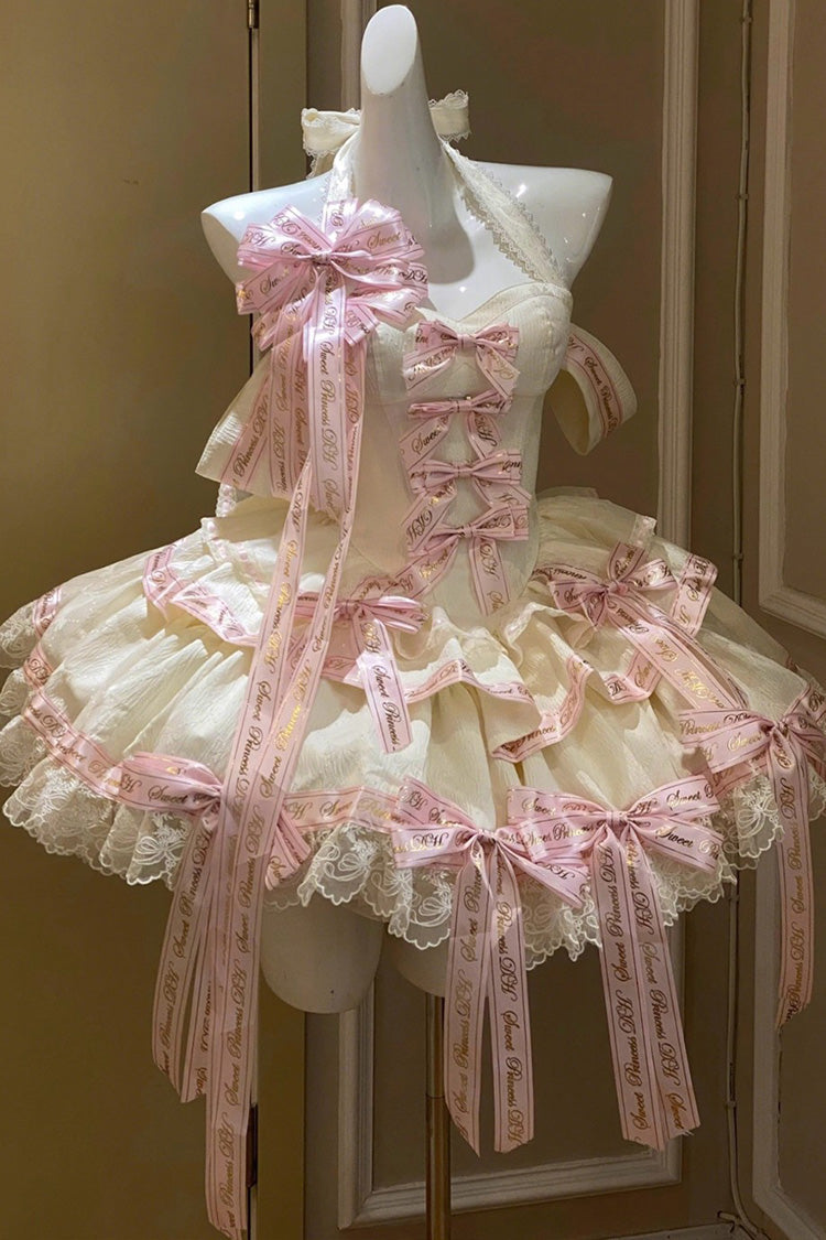 Pink [Young Lady] Halterneck Sleeveless Multi-Layered Ruffle Bowknot Elegant Princess Sweet Lolita Dress - Product - 3