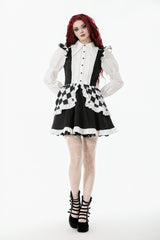 Black/White Harlequin Sharp Point Collar Long Puff Sleeves Women's Lolita Gothic Dress - Product - 5