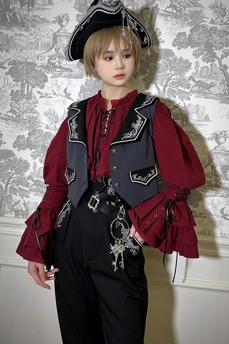 Pirate Series Navigation Treasure Hunting Guide Embroidery Handsome Lolita Vest 2 Colors - Product - 3