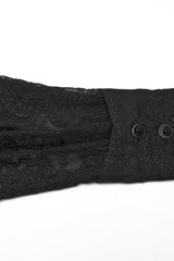 Black Stand Collar Chiffon Long Sleeves Hollow Embroidery Men's Gothic Blouse - Product - 7