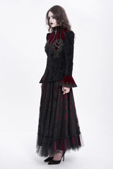 Black/Red Stand Collar Long Trumpet Sleeves Embroidery Women's Gothic Jacket - Product - 6