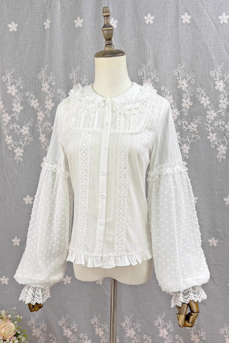 [Candy Stick] Doll Collar Long Lantern Sleeves Ruffled Lace Sweet Elegant Lolita Blouse 4 Colors - Product - 10