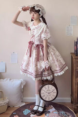 Smoky Purple [Grape Moon Almanac] Short Sleeves Multi-Layered Printed Ruffled Bow Sweet Lolita Dress - Product - 8