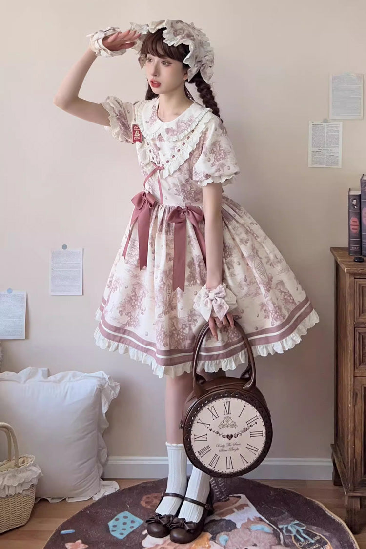 Smoky Purple [Grape Moon Almanac] Short Sleeves Multi-Layered Printed Ruffled Bow Sweet Lolita Dress - Product - 8