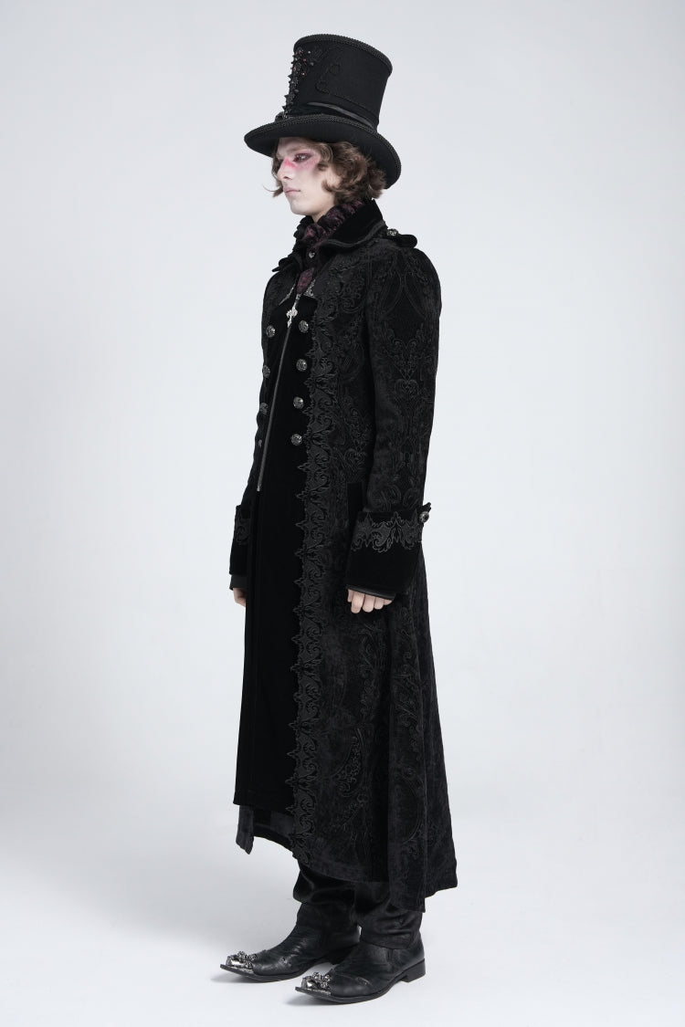 Black Lapel Collar Embroidery Zipper Men's Gothic Handsome Coat - Product - 2