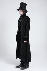 Black Lapel Collar Embroidery Zipper Men's Gothic Handsome Coat - Product - 2