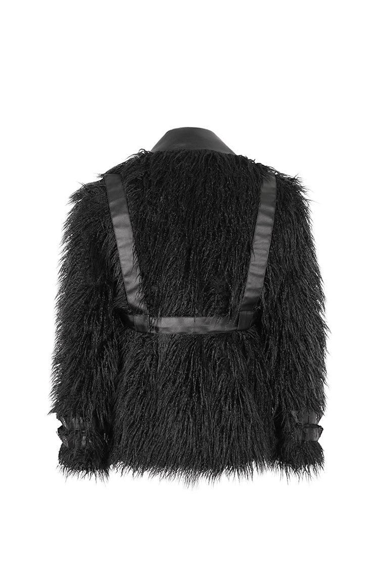 Black Lapel Collar Collar Faux Fur Men's Punk Jacket - Product - 9