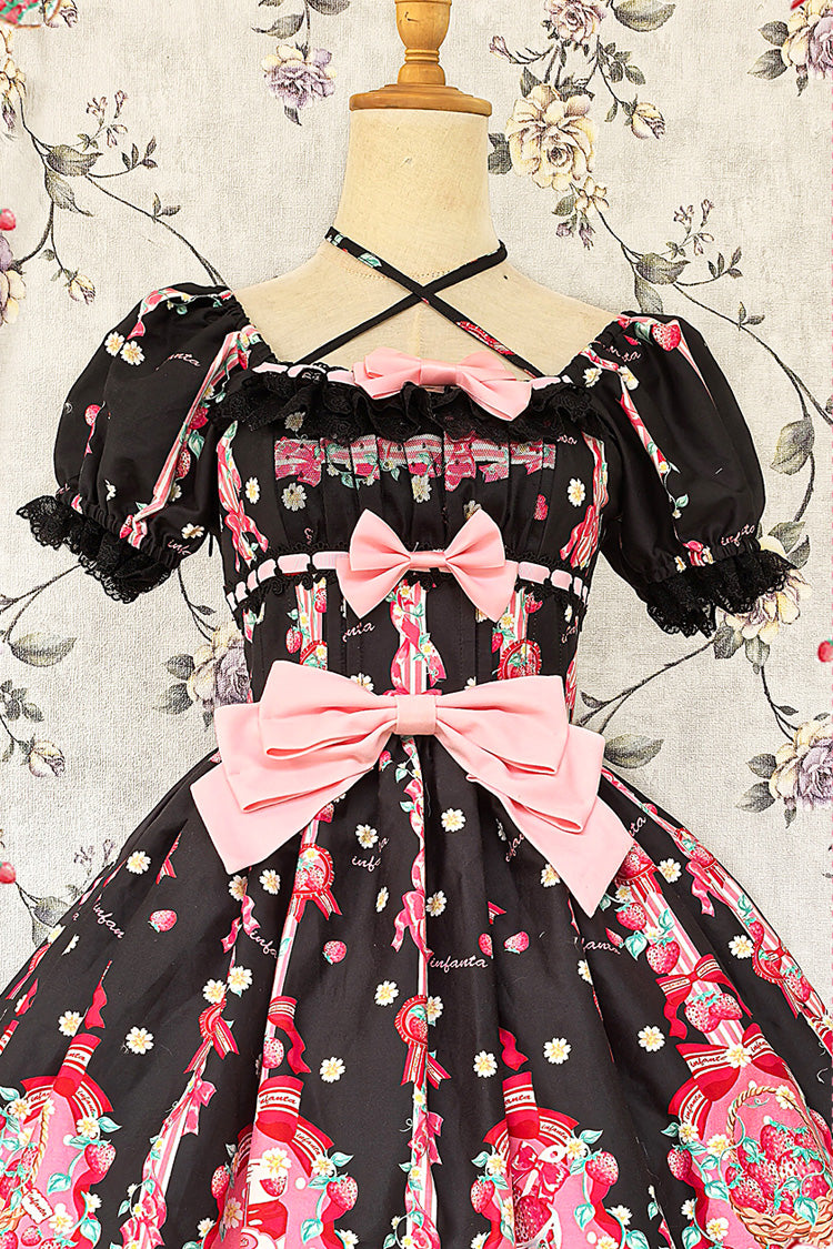 [Strawberry Chef] Short Sleeves Print Bowknot Lace Sweet Lolita Dress 4 Colors - Product - 11
