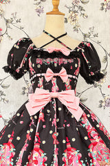 [Strawberry Chef] Short Sleeves Print Bowknot Lace Sweet Lolita Dress 4 Colors - Product - 11