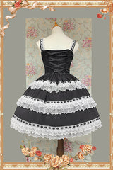 Black/White [Doll in the Mirror] Square Collar Sleeveless Ruffled Lace-Up Sweet Lolita Jsk Dress - Product - 3