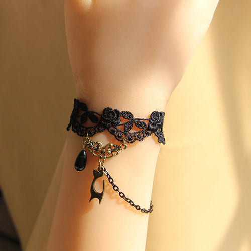 Black Fashion Simple Bride Lace Fringe Female Sweet Bracelet - Black - 1
