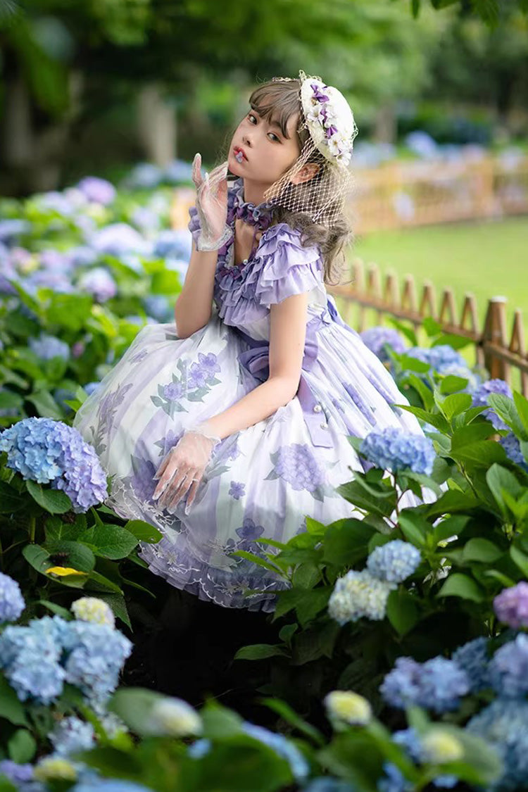 Purple [Endless Summer] Round Collar Sleeveless Hime Sleeves Printed Ruffled Bow Lace Sweet Lolita Dress - Product - 8