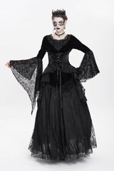 Black Long Sleeves Lace-Up Beaded Pleated Women's Gothic Blouse - Product - 7