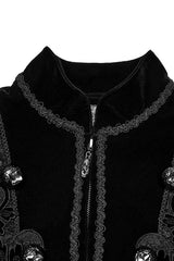 Black Stand Collar Long Sleeves Floral Jacquard Bouble-breasted Zipper Men's Gothic Coat - Product - 5
