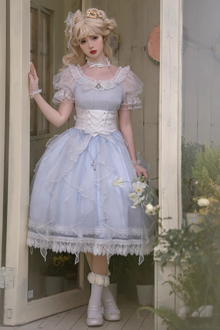 Blue Round Collar Mermaid Tears Short Sleeves Bowknot Sweet Princess Lolita Dress - Product - 2