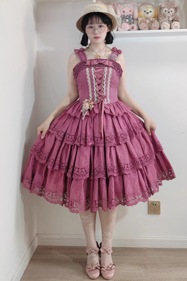 Berry Purple [Forest Waltz] Embroidery Bowknot Lace-Up Slim Sweet Elegant Lolita Suspender Top - Product - 4