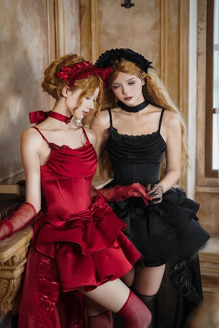 Red [Duet] Sleeveless Double-Layered Ruffle Bowknot Sweet Elegant Gorgeous Lolita Jsk Dress - Product - 8
