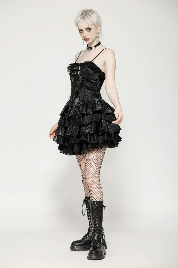 Black Sleeveless Multi-Layered Ruffled Women's Punk Party Slip Dress Graduation Dress - Product - 11