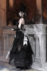 Black [Cupid’s Magic Box] Basel French Ruffle Embroidery Bowknot Lace Gothic Elegant Lolita Long Skirt - Product - 9