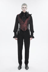 Black/Red Vintage Dark Pattern Men's Gothic Vest With Brooch - Product - 4