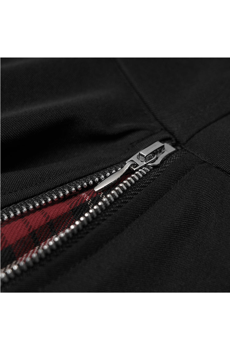 Black/Red Splice Plaid Metal Zipper Decoration Pleated Women's Punk Skirt - Product - 7