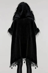 Black Bat Sleeves Tassel Faux Fur Stitching Lace Hooded Womens Gothic Elegant Cloak - Product - 3
