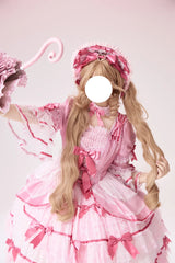 Pink [Velvet Cake] Long Trumpet Sleeves Multi-Layered Ruffle Bowknot Lace Sweet Lolita Dress - Product - 11