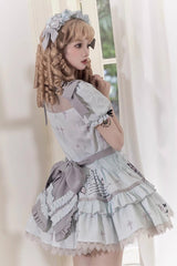 Light Blue Doll Theater Short Sleeves Print Ruffle Lace Sweet Lolita Dress - Product - 6