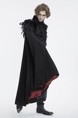 Black Stand Collar Men's Gothic Accessory Feather Cape - Product - 4