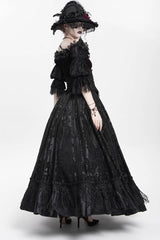 Black Jacquard Embroidery Buckle Tassels Women's Gothic Long Skirt - Product - 11