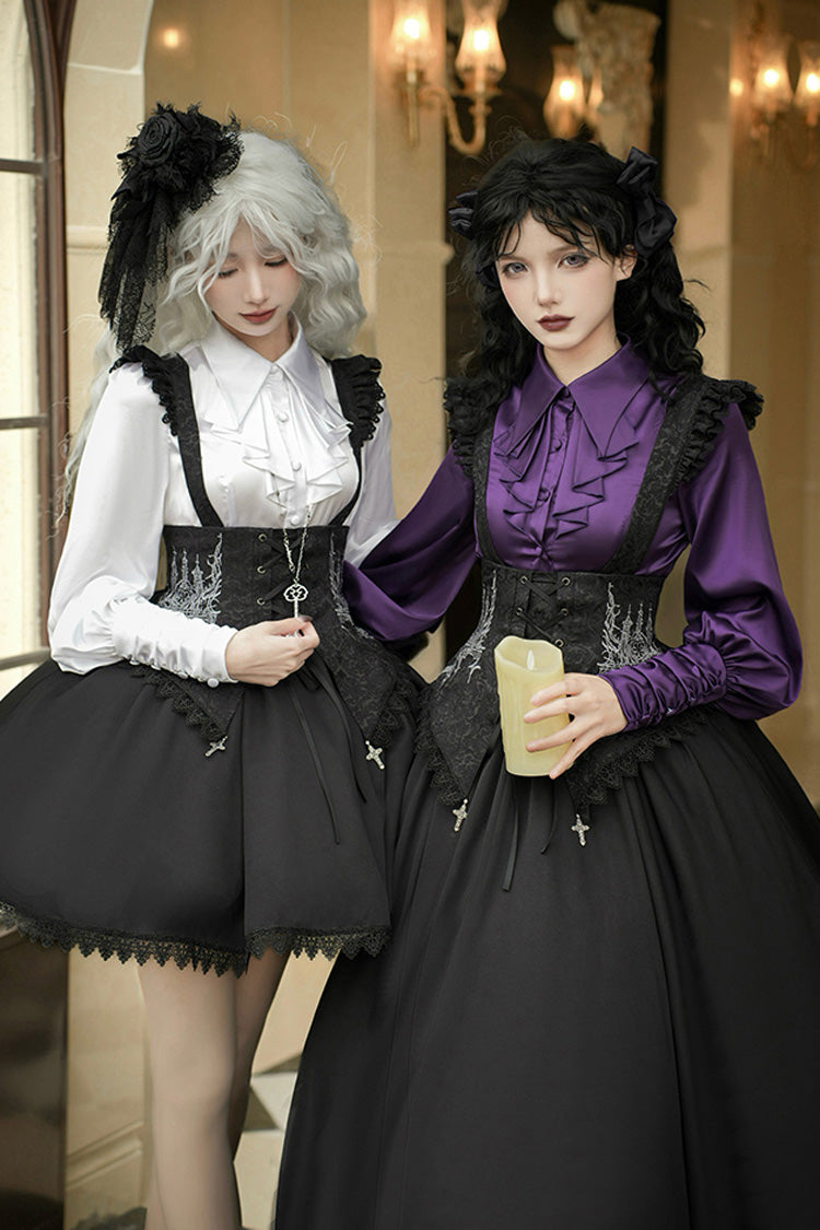 Black [Night of Thorns] Sleeveless Embroidery Lace-Up Gothic Lolita Strap Breast Support Dress 2 Versions - Product - 12