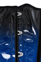 Black/Blue Gradient Patent Leather Women's Gothic Underbust Corset - Product - 6
