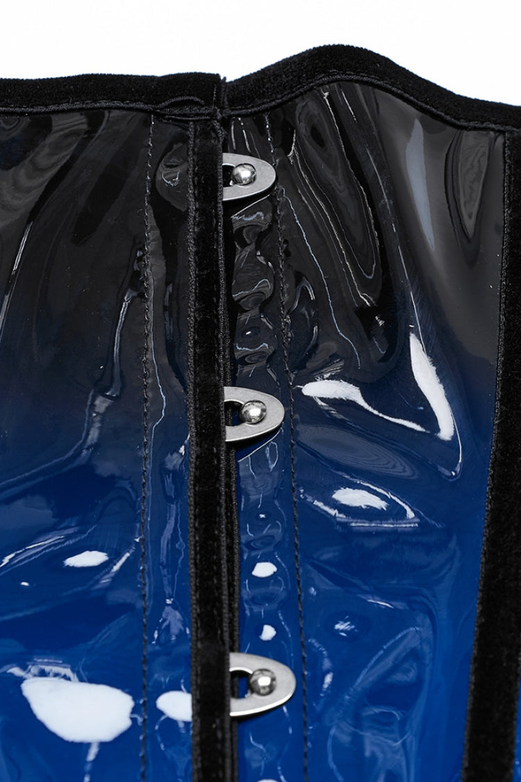 Black/Blue Gradient Patent Leather Women's Gothic Underbust Corset - Product - 6