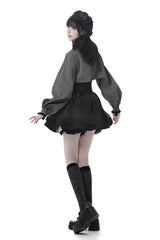 Black [Hymn of the Cross] Long Sleeves Printed Ruffled Asymmetric Chain-Decorated Gothic Jirai Kei Skirt Set - Product - 6