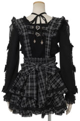 Sweet Jirai Kei Multi-Layered Printed Ruffled Spliced Lace Japanese Suspender Skirt 3 Colors - Product - 3