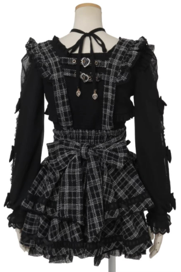 Sweet Jirai Kei Multi-Layered Printed Ruffled Spliced Lace Japanese Suspender Skirt 3 Colors - Product - 3