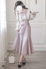 Pink Ruffle Bowknot Slim Sweet Elegant Lolita Fishtail Skirt Dress - Pink - 1