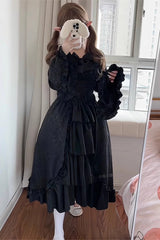 Black Long Hime Sleeves Multi-Layered Ruffle Cardigan Bowknot Gothic Plus Size Lolita Dress - Product - 2