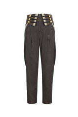 Brown High Waisted Striped  Lace-Up Men's Gothic Pants - Product - 6