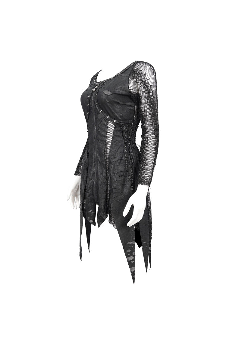 Black Forest Witch Short Irregular Ripped Mesh Women's Gothic Dress - Product - 7