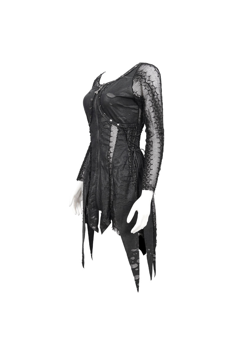 Black Forest Witch Short Irregular Ripped Mesh Women's Gothic Dress - Product - 7